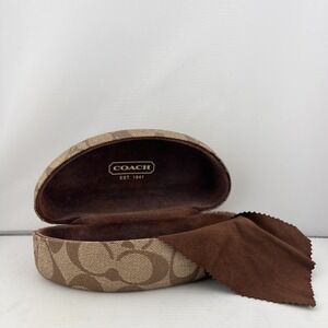 Coach‎ Signature "C" Clam Shell Hard Sunglass Case Storage Beige/Brown Large